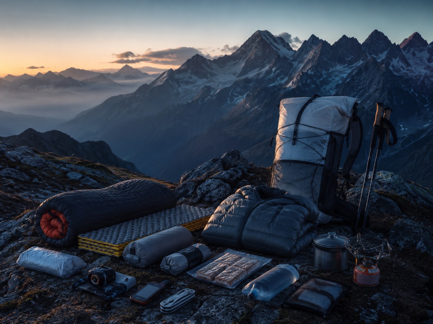 Setup ultralight disposé en montagne