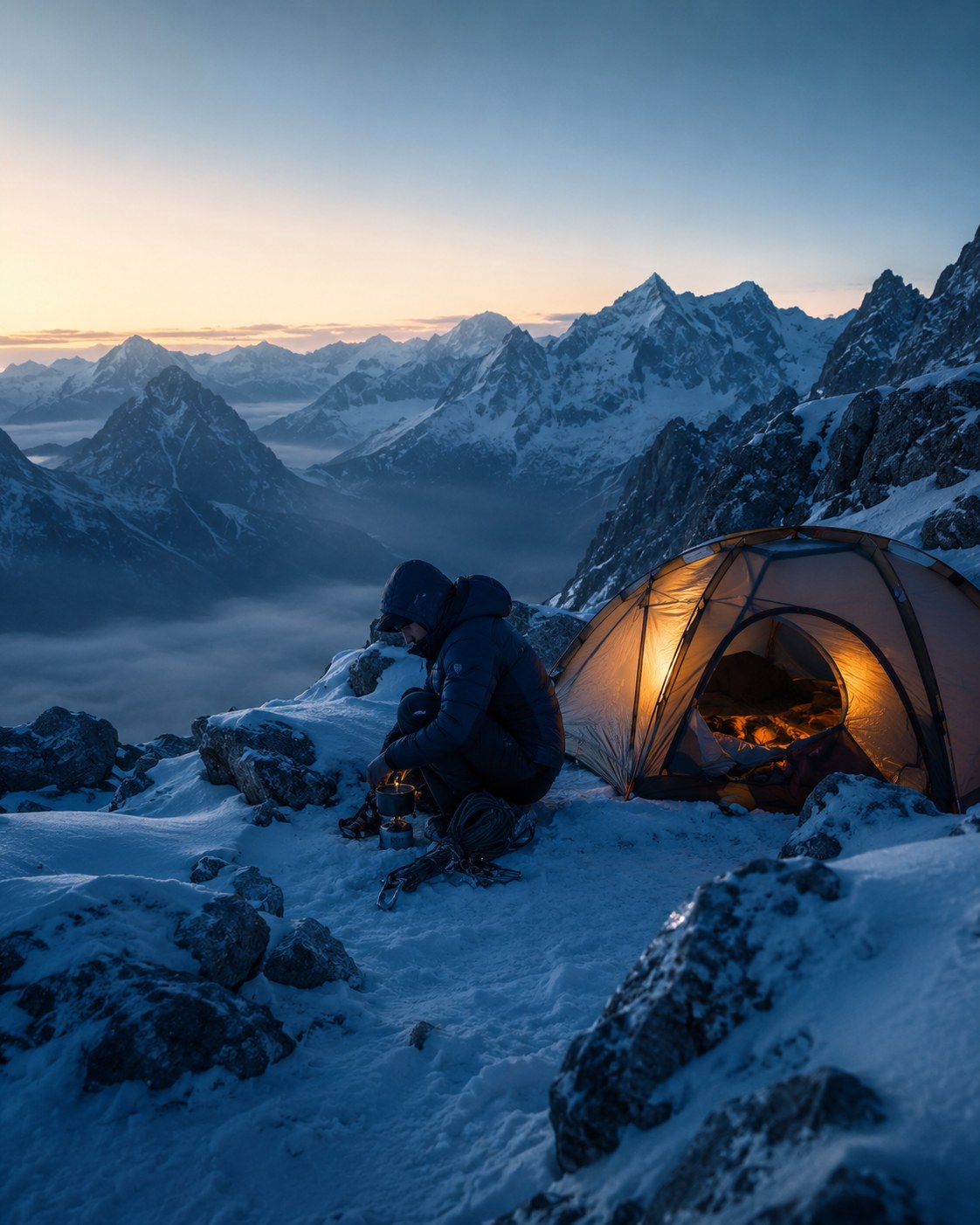 Campement alpin froid et altitude